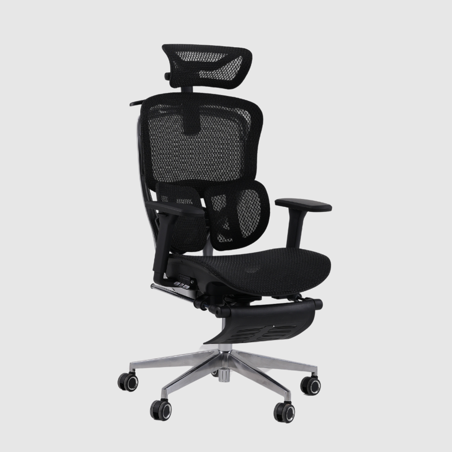 Ghế Gami Crom (Phiên bản lưng Carbon)  (Đen, Có gác chân)